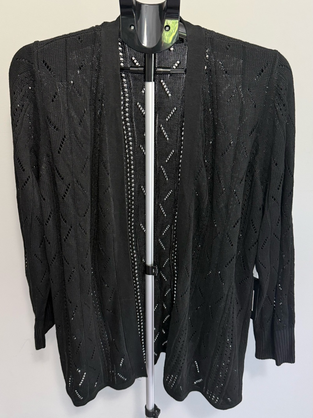 Cyrus Black Open-Front Pointelle Knit Cardigan